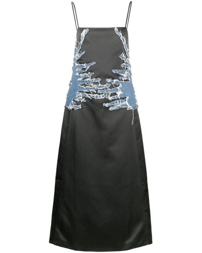 Y. Project Whisker Denim-panelled Satin Dress - Gray