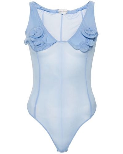 Magda Butrym Floral-appliqué Corset Bodysuit - Women's - Spandex/elastane/cupro - Blue