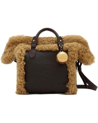 Burberry Shearling-trimmed Two-way Bag - Brown