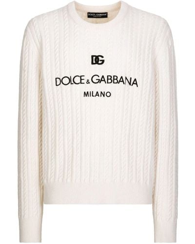 Dolce & Gabbana Logo-embroidery Virgin Wool Sweater - White