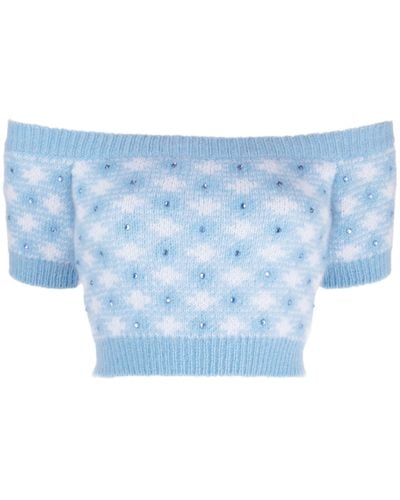 Alessandra Rich Vichy-print Knitted Top - Blue