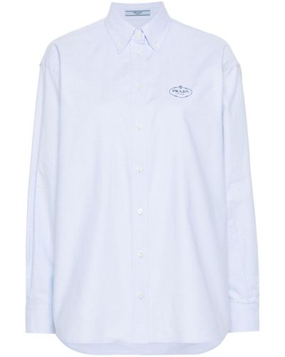 Prada Logo Embroidered Cotton Shirt - Women's - Cotton - White