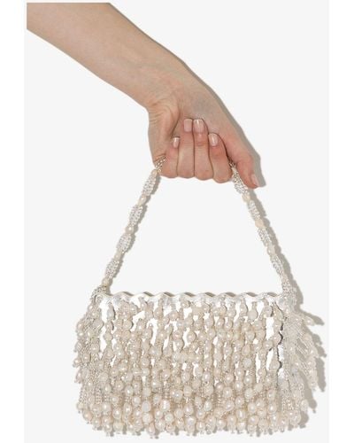 Vanina White La Pluie D'amour Baguette Mini Bag - - Fabric/pearls