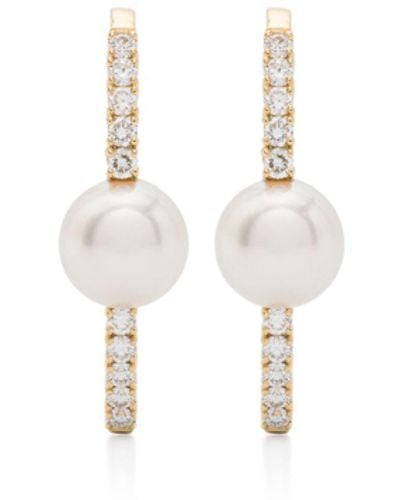 Mizuki 18k Yellow Akoya Pearl And Diamond Earrings - White