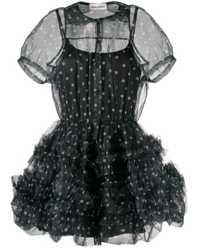 Molly Goddard Sofia Polka Dot Tulle Mini Dress - Women's - Viscose - Black