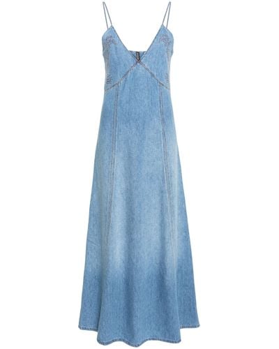 Chloé Long Flared Denim Dress - Blue