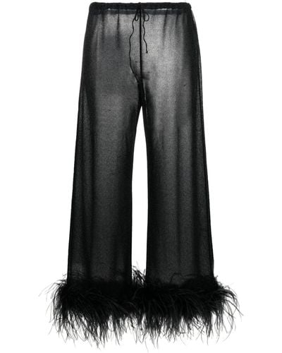 Oséree Plumage Feather-trim Lurex Trousers - Black