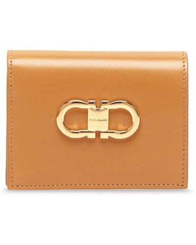 Ferragamo Brown Gancini Leather Wallet - Women's - Calfskin/fabric - Natural