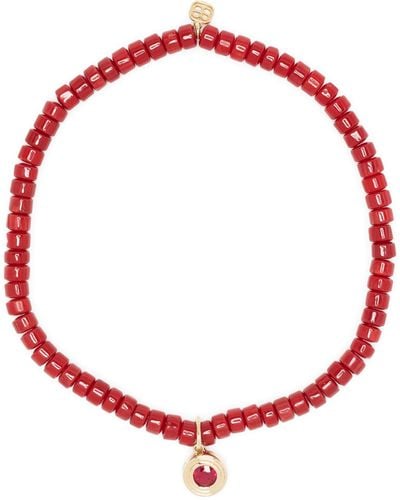Sydney Evan 14kt Yellow Gold And Ruby Fluted Beaded Bracelet - Red