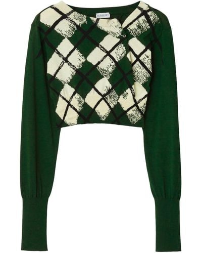 Burberry Argyle-check Cropped Sweater - Green