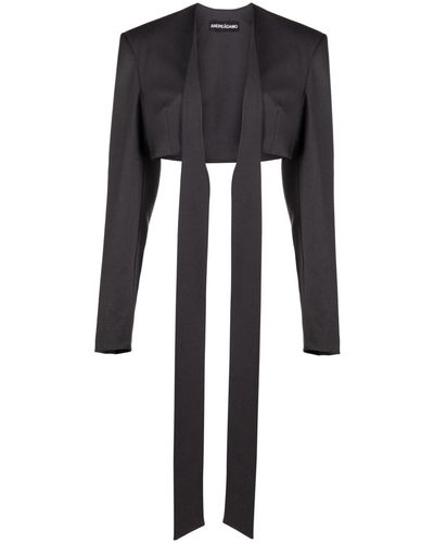 ANDREADAMO Andreādamo - Black Tie-front Cropped Jacket - Women's - Polyester/viscose/spandex/elastane/elastomultiester