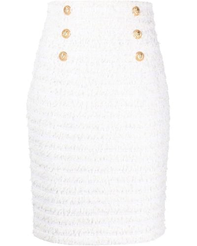 Balmain High-waisted Tweed Pencil Skirt - White