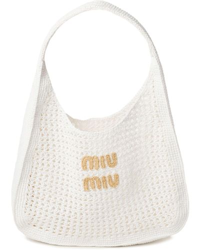 Miu Miu Logo Crochet Tote Bag - Women's - Fabric - White