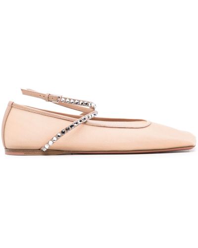AMINA MUADDI Neutral Ane Crystal Embellished Ballet Court Shoes - Women's - Fabric/calf Leather/calf Leatherrubberrubber - Pink