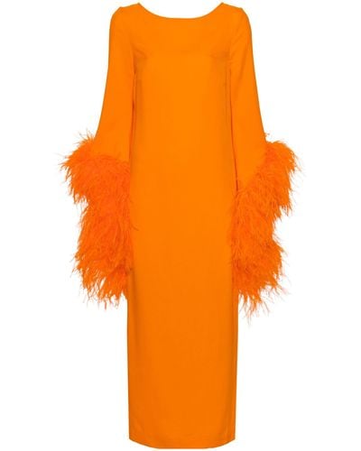 ‎Taller Marmo Feather-trim Midi Dress - Orange