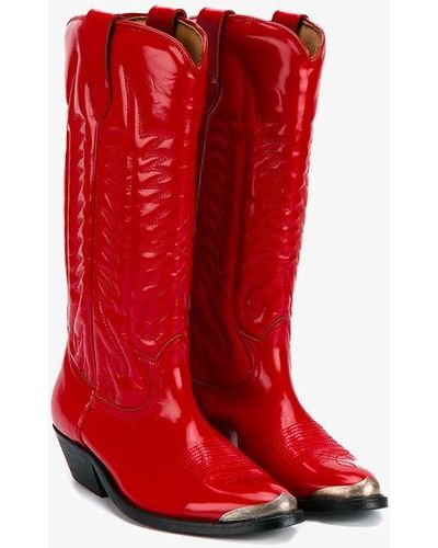 Golden Goose Patent Leather Stitched Cowboy Boots - Red