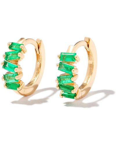 Suzanne Kalan 18k Yellow Bold Emerald huggie Earrings - White