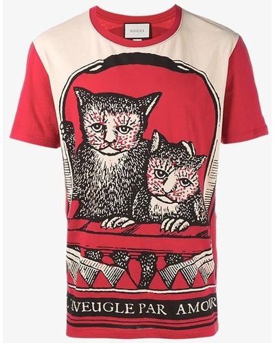 Gucci Cat Print T-shirt - Red