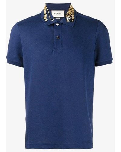 Gucci Tiger Embroidered Polo Shirt - Blue