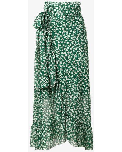 Ganni Capella Mesh Floral Print Skirt - Green