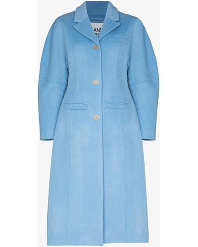 Ganni Single-breasted Wool Coat - Blue
