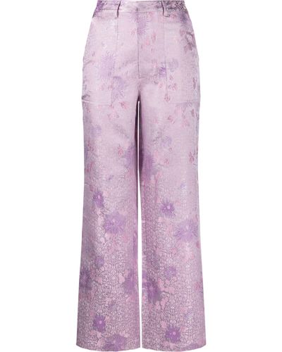 Kim Shui Pink Floral Brocade Pants - Women's - Silk/rayon - Purple