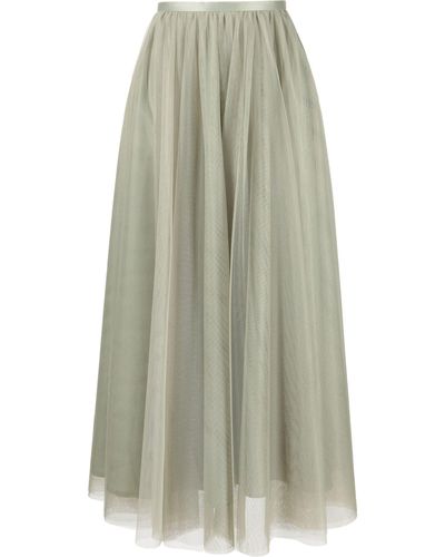 ANOUKI High Waist Tulle Pleated Skirt - Green