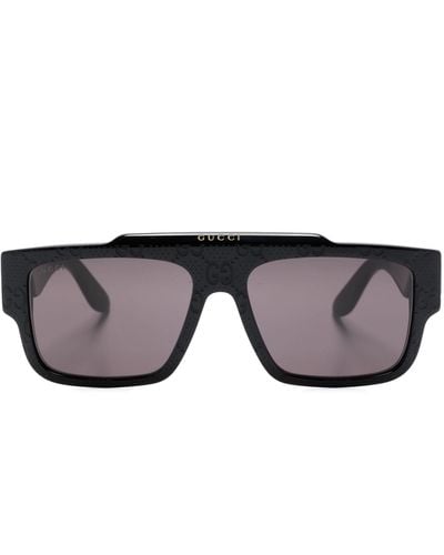 Gucci Black gg Supreme Rectangle-frame Sunglasses - Unisex - Acetate - Gray