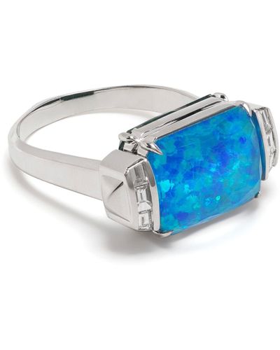 Stephen Webster 18k White Gold Deco Wide Twister Crystal And Diamond Ring - Blue