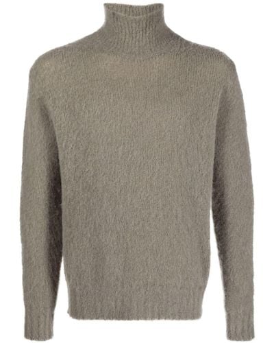 Ami Paris High-neck Brushed-effect Sweater - Gray