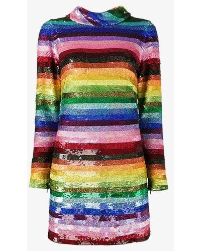 Ashish Rainbow-striped Sequin-embellished Silk Mini Dress - Multicolor