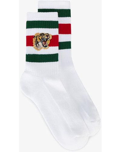 Gucci Embroidered Tiger Appliqué Socks - White