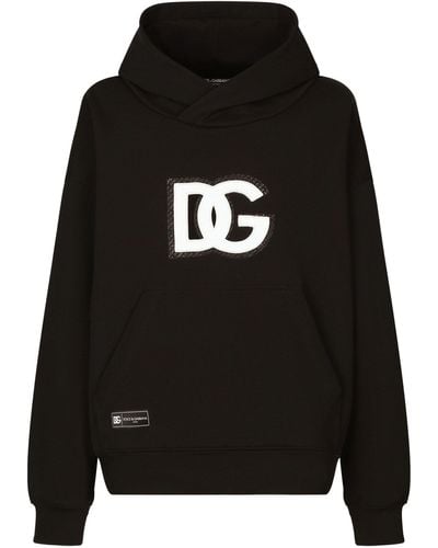 Dolce & Gabbana Logo-appliqué Cotton Hoodie - Black