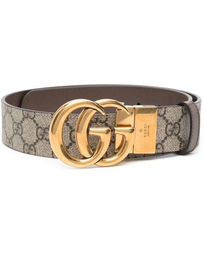 Gucci Brown Leather And gg Fabric Reversible Belt