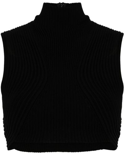 Chloé Ribbed-knit Wool Top - Women's - Wool - Black