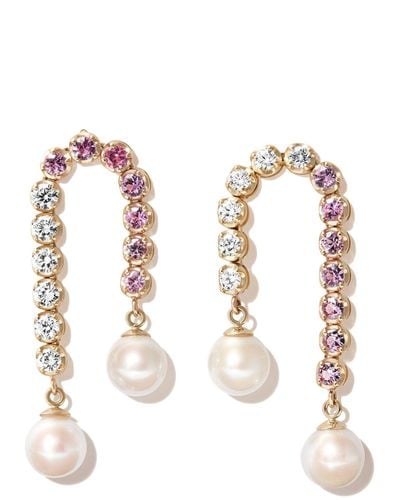 Mateo 14k Yellow Diamond And Sapphire Drop Earrings - Women's - 14kt Yellow /diamond/freshwater Pearl - White