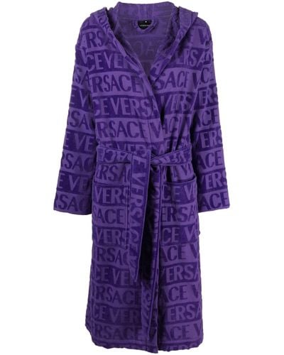 Versace Logo Towelling Belted Robe - Purple