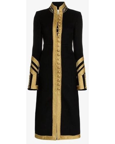 Rabanne Collarless Military Style Gold Embroidered Coat - Black