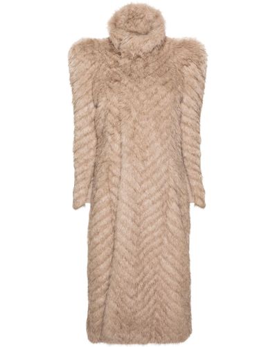 Balenciaga Fur-design Maxi Coat - Natural