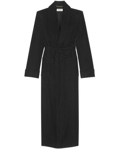 Saint Laurent Belted Shawl Lapels Coat - Women's - Silk/polyester - Black