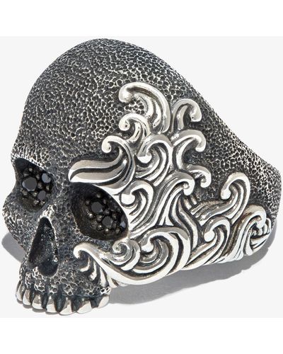 David Yurman Sterling Diamond Skull Ring - Metallic