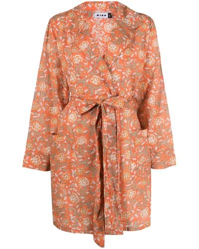 RIXO London Reina Floral-print Cotton Robe - Orange