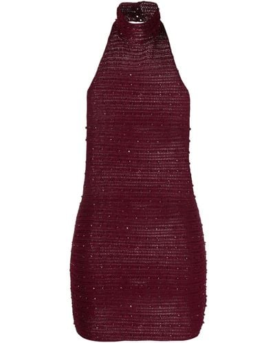 AYA MUSE Pora Sequined Knit Halter Minidress - Red