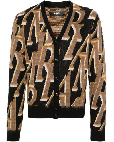 Amiri Brown Logo Intarsia Merino Wool Cardigan - Men's - Merino - Black