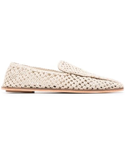 St. Agni Neutral Square-toe Macramé Leather Loafers - Women's - Calf Leather - Natural