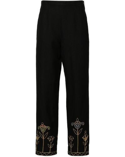 Bode Floral-embroidered Trousers - Black