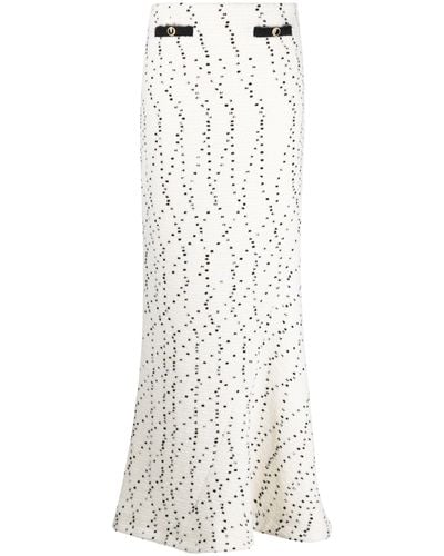 Alessandra Rich Neutral Bouclé Tweed Maxi Skirt - White