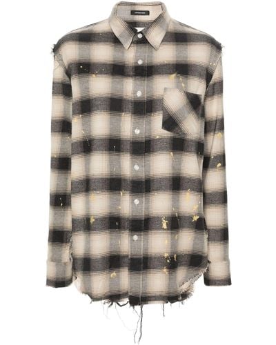 R13 Neutral Exposed-seams Checked Shirt - Women's - Cotton - Gray