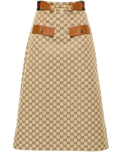 Gucci Aria Embellished Leather-trimmed Printed Cotton-blend Canvas Midi Skirt - Brown