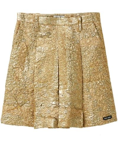 Miu Miu Lamé Pleated Mini Skirt - Natural